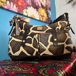 Dooney & Burke Giraffe-Print Shoulder Bag in Brown and Cream